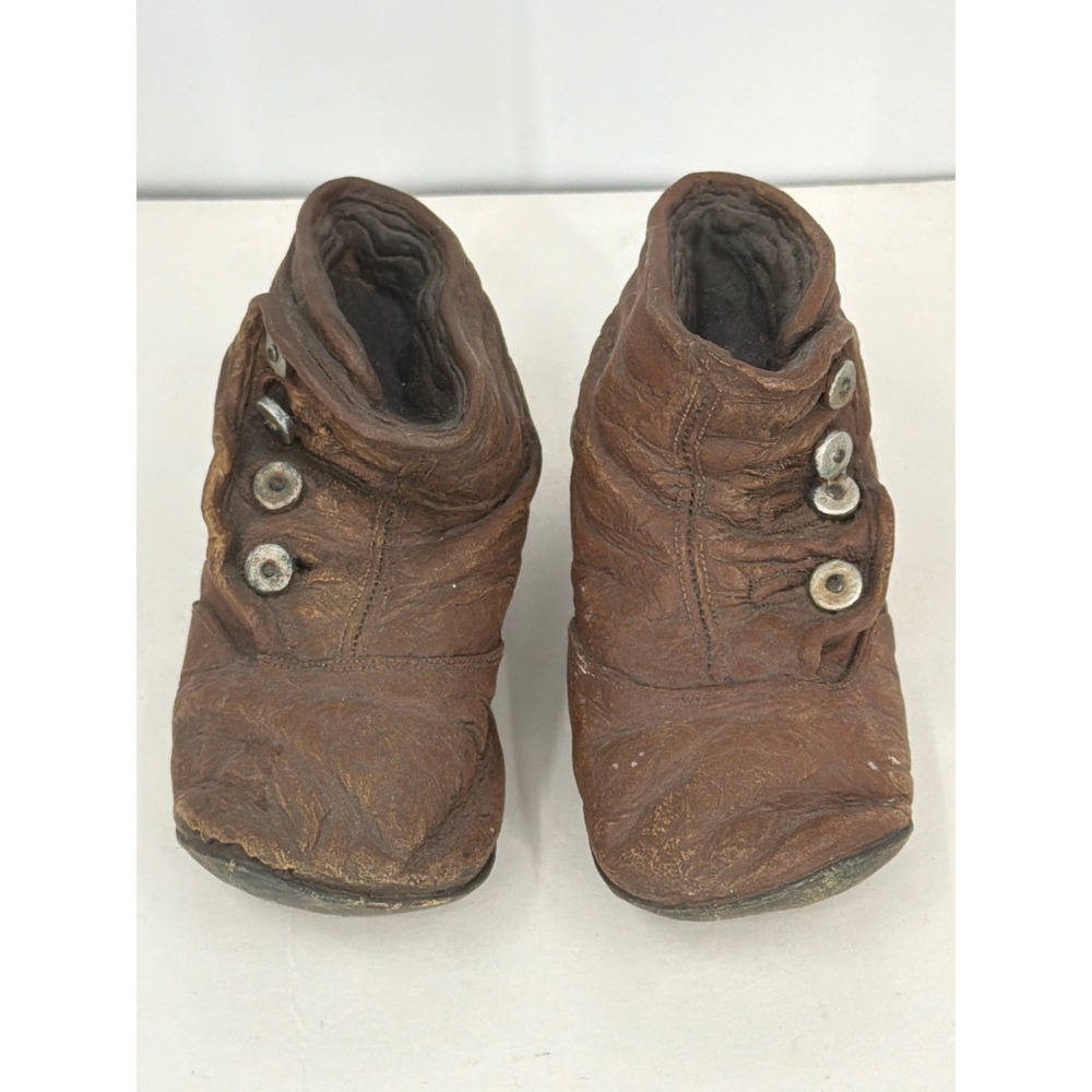Vintage Style Brown Resin Baby Shoe Decorative Sculptures Set of 2 Actual Size